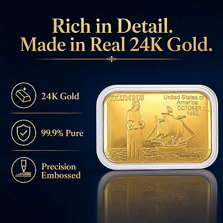 24K Gold Voyage of Discovery – Columbus Legacy Tribute Embossed Sheet (31x45.5mm) 10mg - Product card gallery slide 2 (10178332000569)