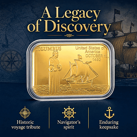 24K Gold Voyage of Discovery – Columbus Legacy Tribute Embossed Sheet (31x45.5mm) 10mg - Product card gallery slide 3 (10178332000569)