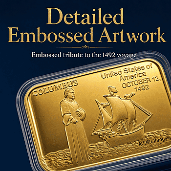 24K Gold Voyage of Discovery – Columbus Legacy Tribute Embossed Sheet (31x45.5mm) 10mg - Product card gallery slide 4 (10178332000569)