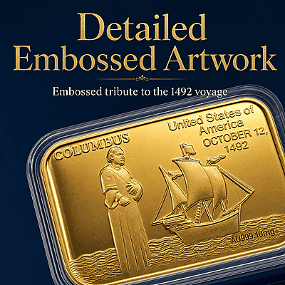 24K Gold Voyage of Discovery – Columbus Legacy Tribute Embossed Sheet (31x45.5mm) 10mg - Product card gallery slide 4 (10178332000569)