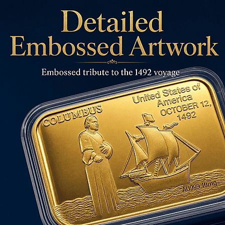 24K Gold Voyage of Discovery – Columbus Legacy Tribute Embossed Sheet (31x45.5mm) 10mg - Product card gallery slide 4 (10178332000569)