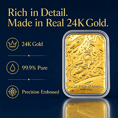 24K Golden Pride of NASA Embossed Sheet 31x45.5mm 10mg - Product card gallery slide 2 (10178331967801)