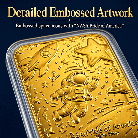 24K Golden Pride of NASA Embossed Sheet 31x45.5mm 10mg - Product card gallery slide 4 (10178331967801)