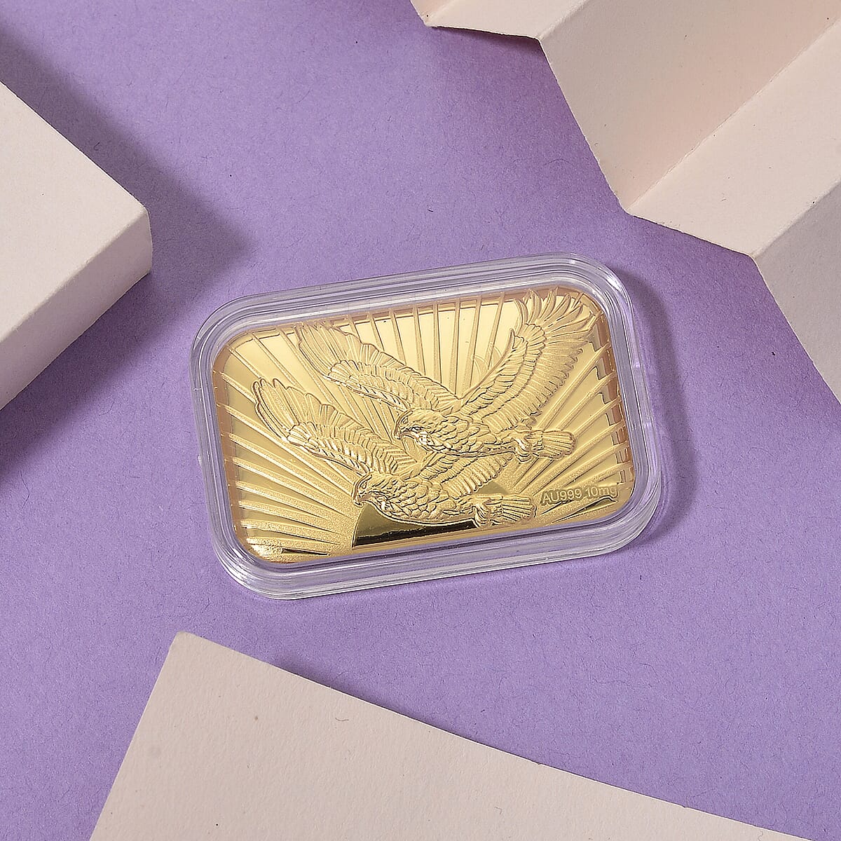 Doorbuster 24K Golden Twin Eagles Blessings Emboss Sheet 31x45.5mm 10mg image number 1