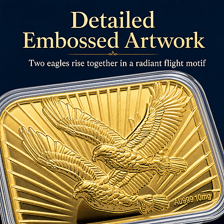 24K Gold Wings of Freedom - Twin Eagle Legacy Embossed Sheet 31x45.5mm 10mg - Product card gallery slide 4 (10178332033337)