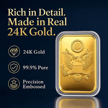 24K Gold Pride of the Nation – Eagle Crest Tribute Embossed Sheet 31x45.5mm 10mg - Product card gallery slide 2 (10178332066105)