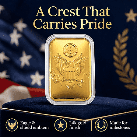 24K Gold Pride of the Nation – Eagle Crest Tribute Embossed Sheet 31x45.5mm 10mg - Product card gallery slide 3 (10178332066105)