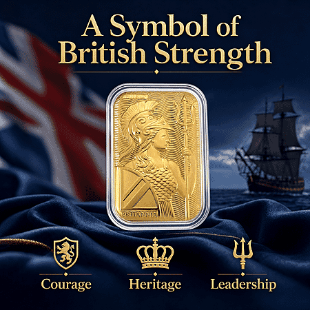 24K Golden Naval Majesty of Britannia Emboss Sheet 31x45.5mm 10mg - Product card gallery slide 3 (10178332131641)