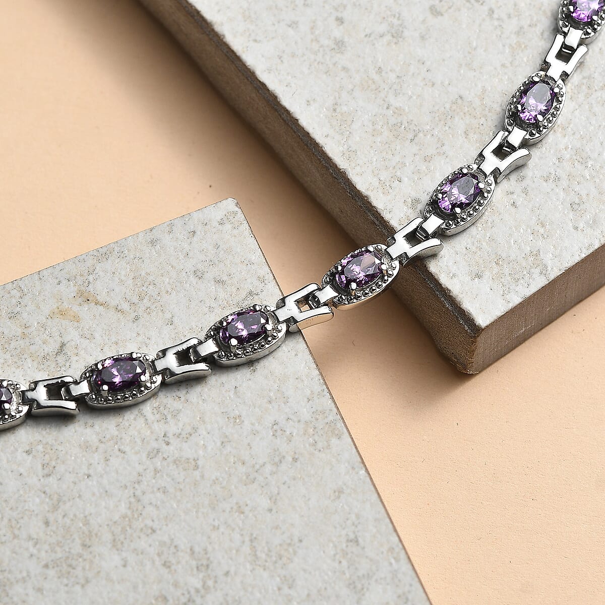 EverTrue Simulated Amethyst Color Diamond 6.10 ctw Fancy Bracelet in Stainless Steel (6.50 In) image number 1
