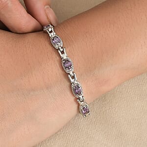 EverTrue Simulated Amethyst Color Diamond 6.10 ctw Fancy Bracelet in Stainless Steel (6.50 In)