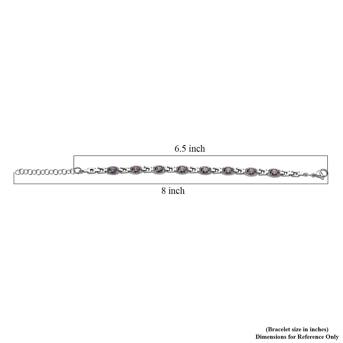 EverTrue Simulated Amethyst Color Diamond 6.10 ctw Fancy Bracelet in Stainless Steel (6.50 In) image number 4