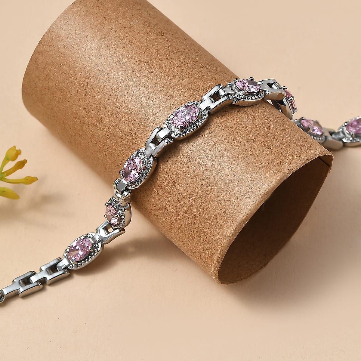 EverTrue Simulated Pink Diamond Bracelet in Stainless Steel (6.50 In) image number 1