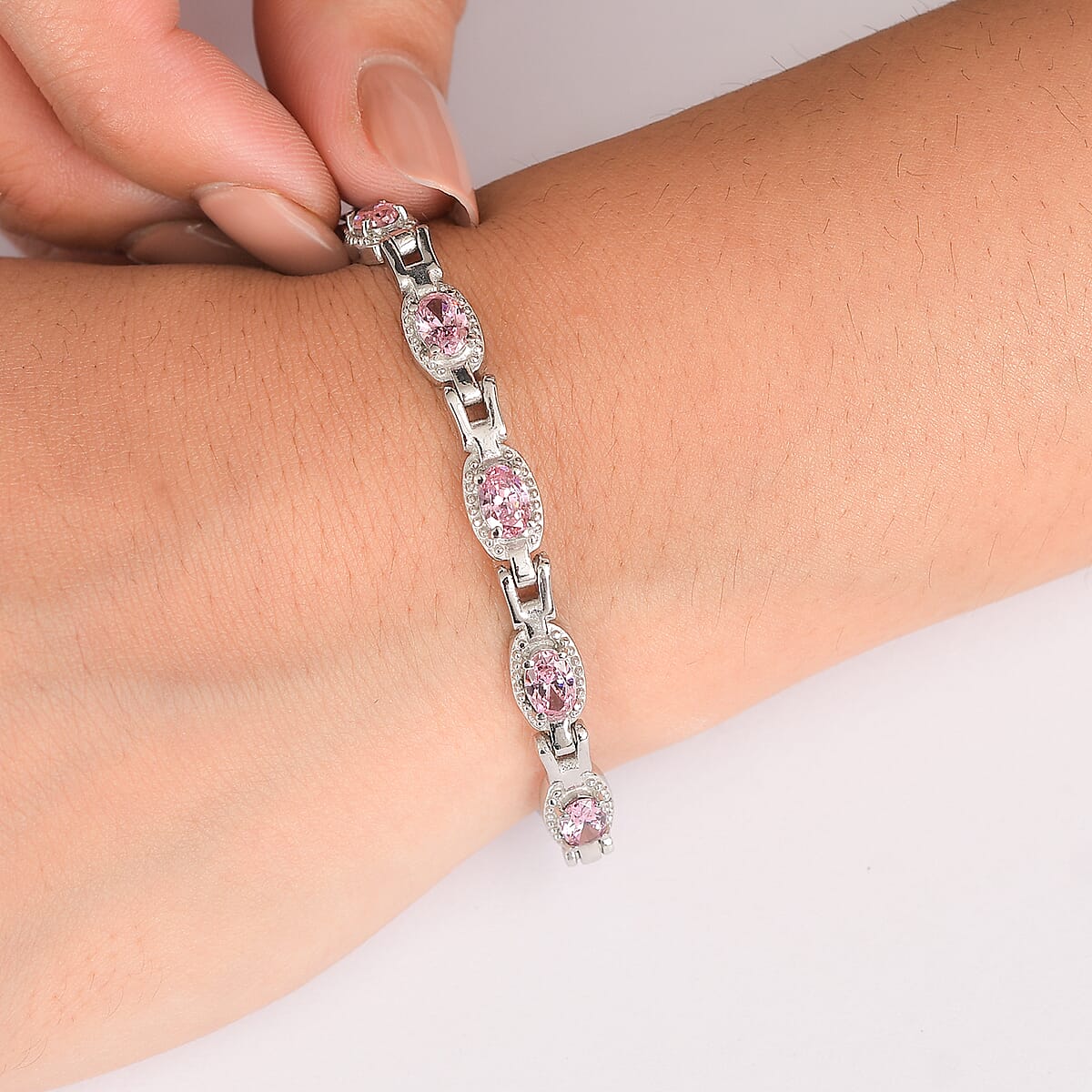 EverTrue Simulated Pink Diamond Bracelet in Stainless Steel (6.50 In) image number 2