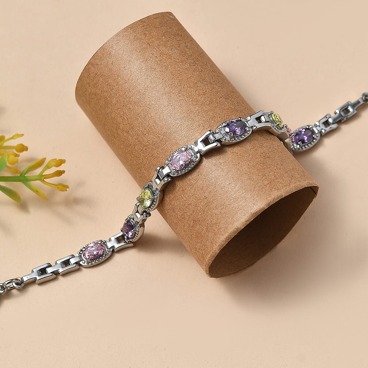 EverTrue Simulated Multi Color Diamond Bracelet Stainless Steel (6.5-8.00In) image number 1