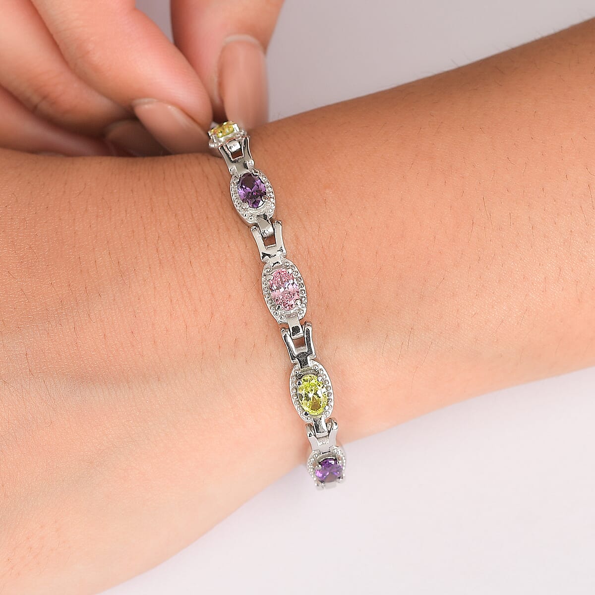 EverTrue Simulated Multi Color Diamond Bracelet Stainless Steel (6.5-8.00In) image number 2