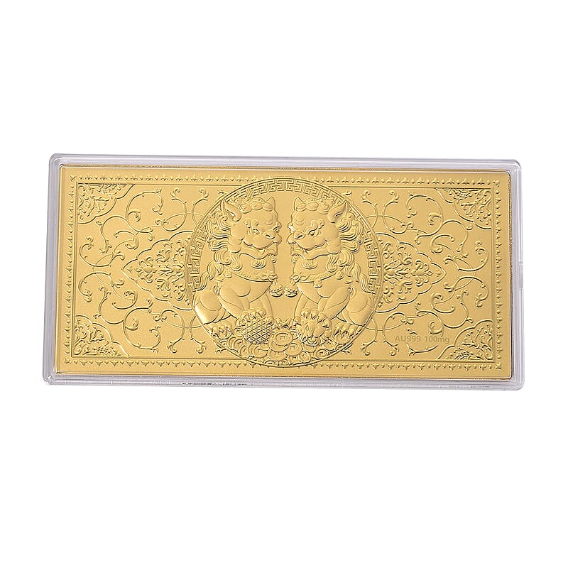 24K Golden Twin Foo Dogs Emboss Sheet (155x75mm) 100mg