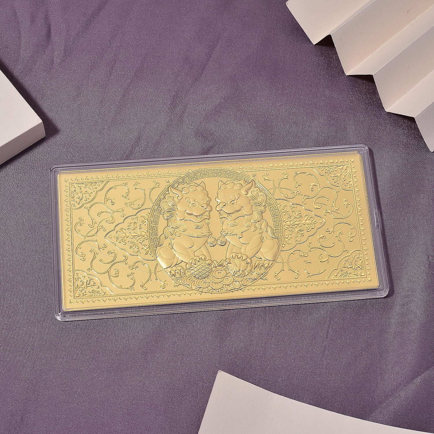  24K Golden Twin Foo Dogs Emboss Sheet (155x75mm) 100mg