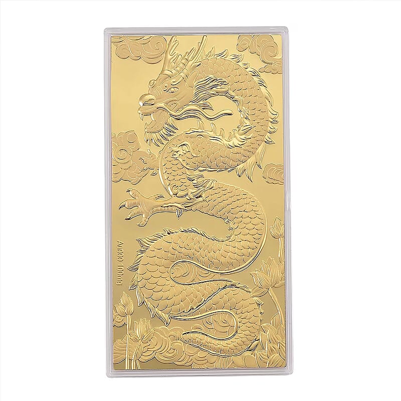 TLV 24K Yellow Golden Dragon Emboss Sheet 15.5x7.5cm 100mg