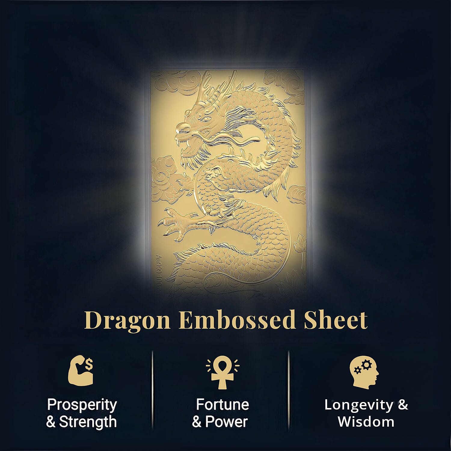  TLV 24K Yellow Golden Dragon Emboss Sheet 15.5x7.5cm 100mg