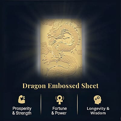 TLV 24K Yellow Golden Dragon Emboss Sheet 15.5x7.5cm 100mg