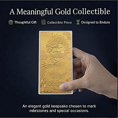 TLV 24K Yellow Golden Dragon Emboss Sheet 15.5x7.5cm 100mg