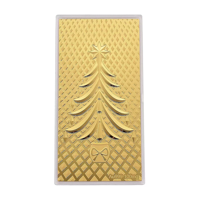24K Yellow Golden Christmas Tree Emboss Sheet 15.5x7.5cm 100mg