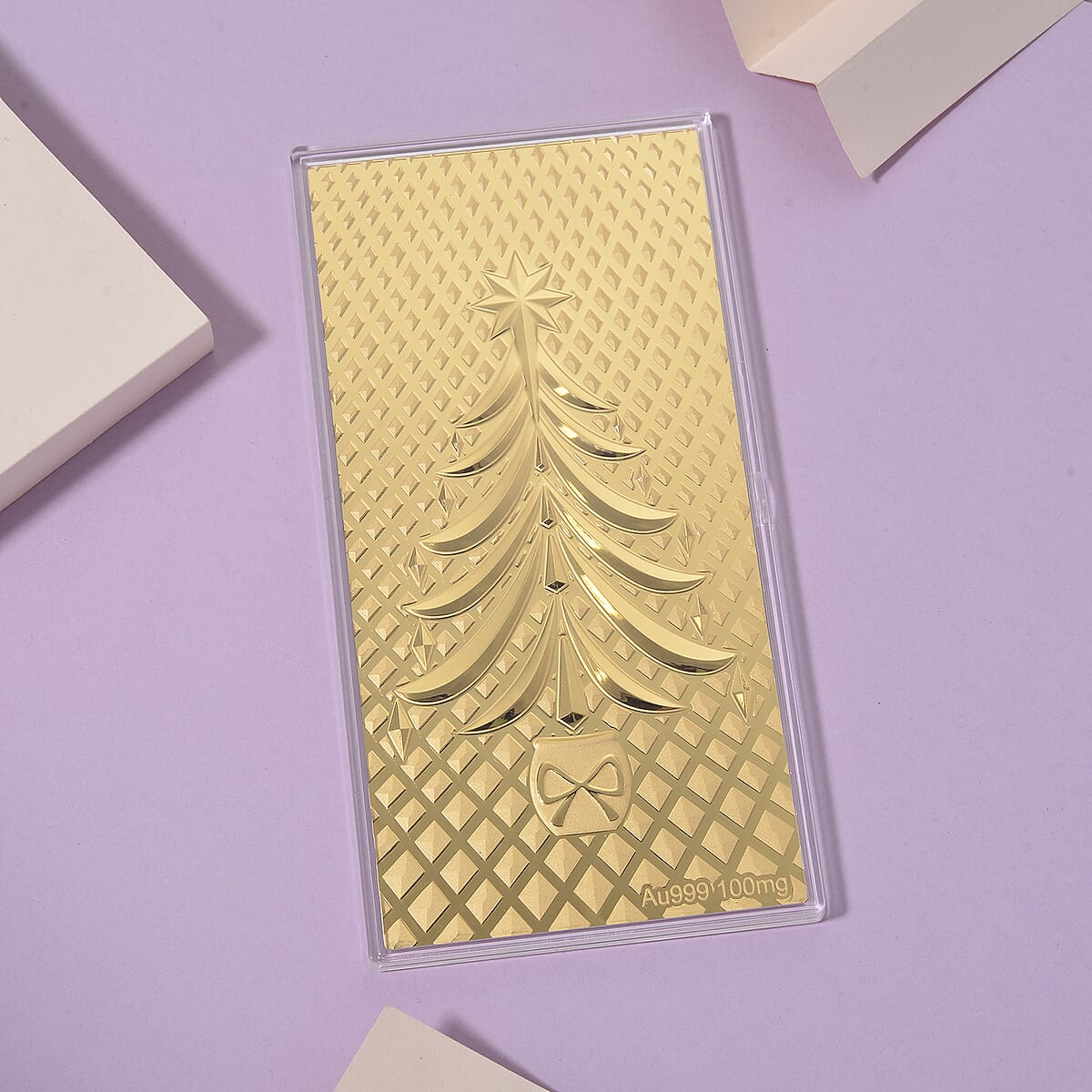 Doorbuster 24K Yellow Golden Christmas Tree Emboss Sheet 15.5x7.5cm 100mg image number 1