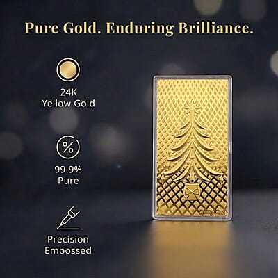 24K Yellow Golden Christmas Tree Emboss Sheet 15.5x7.5cm 100mg