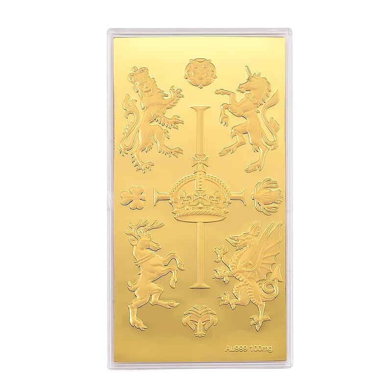 24K Gold Regal Royal Crest Embossed Sheet (15.5x7.5cm) 100mg