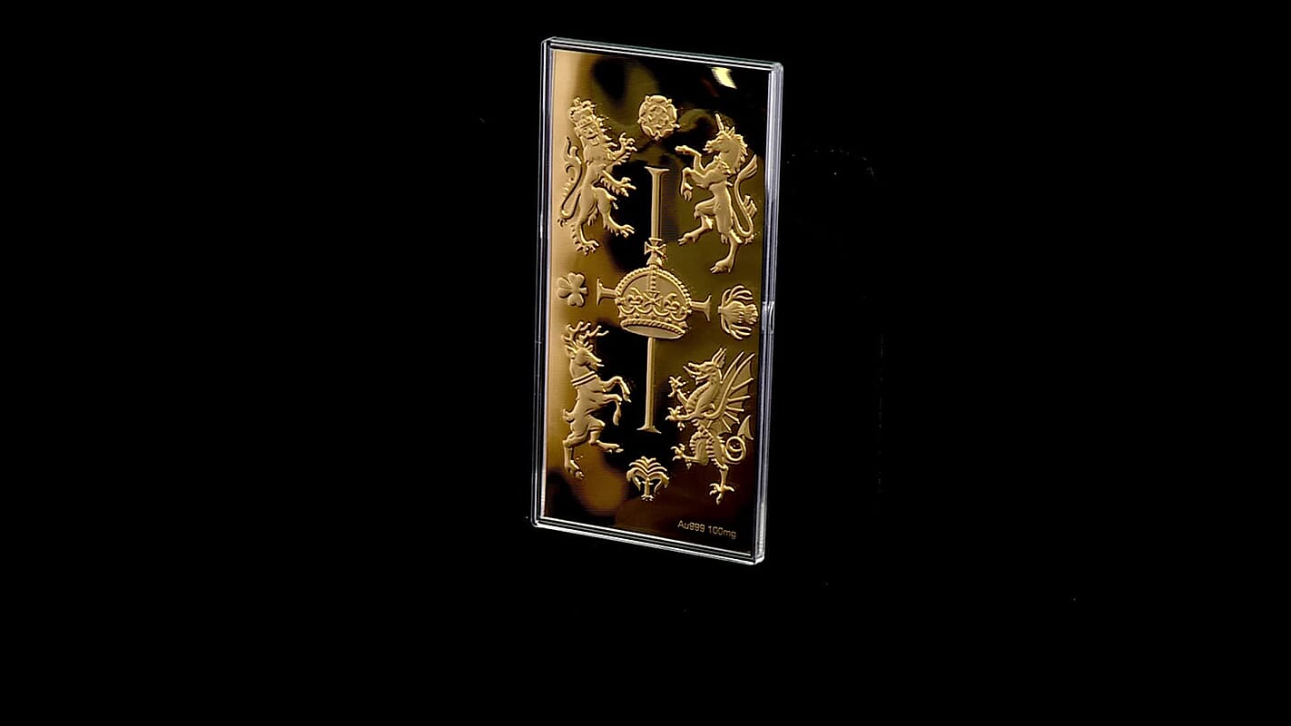 24K Gold Regal Royal Crest Embossed Sheet (15.5x7.5cm) 100mg