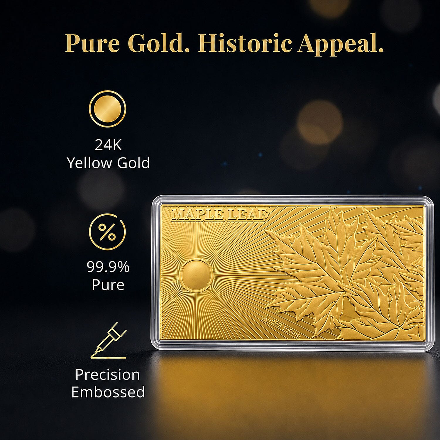 24K Gold Maple Leaf – A Symbol of Prosperity Embossed Sheet (15.5x7.5cm) 100mg