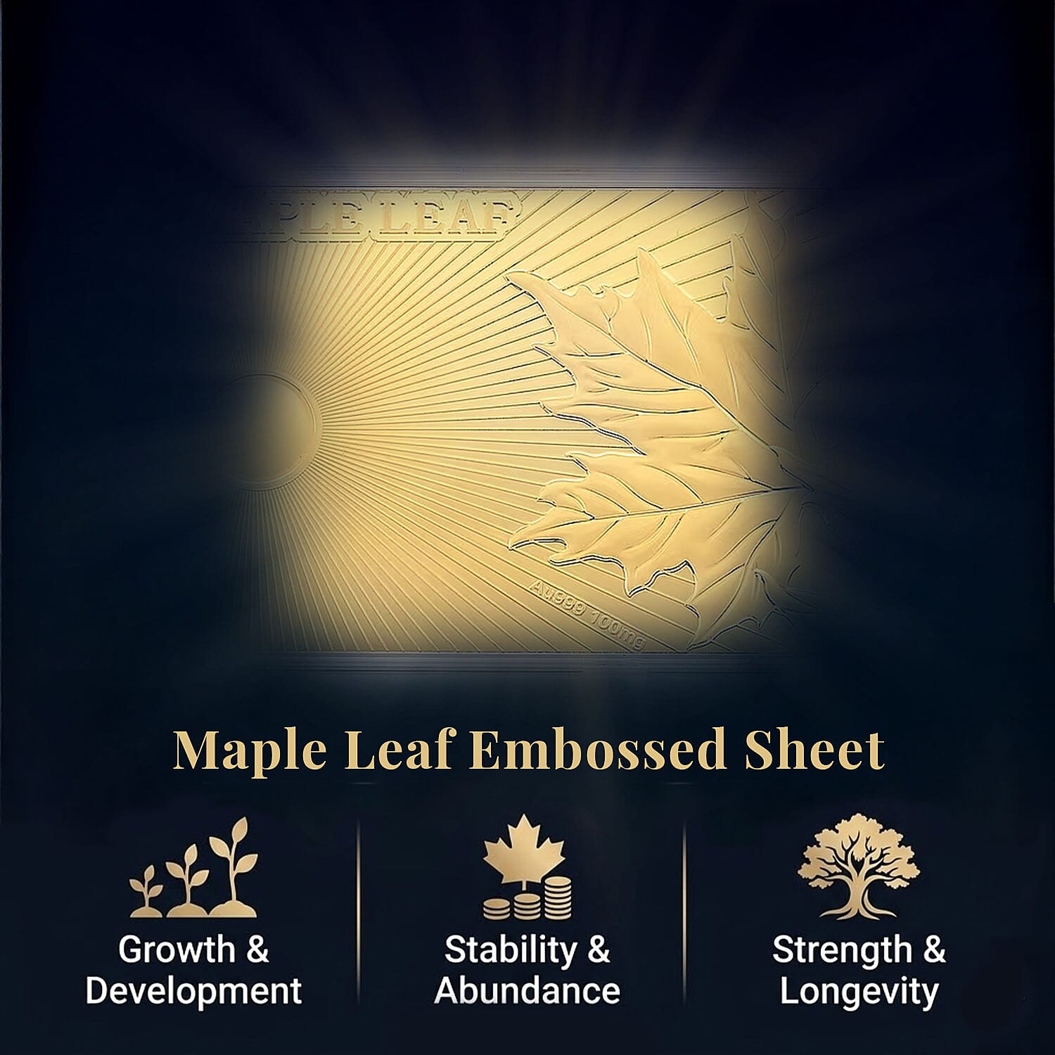24K Gold Maple Leaf – A Symbol of Prosperity Embossed Sheet (15.5x7.5cm) 100mg