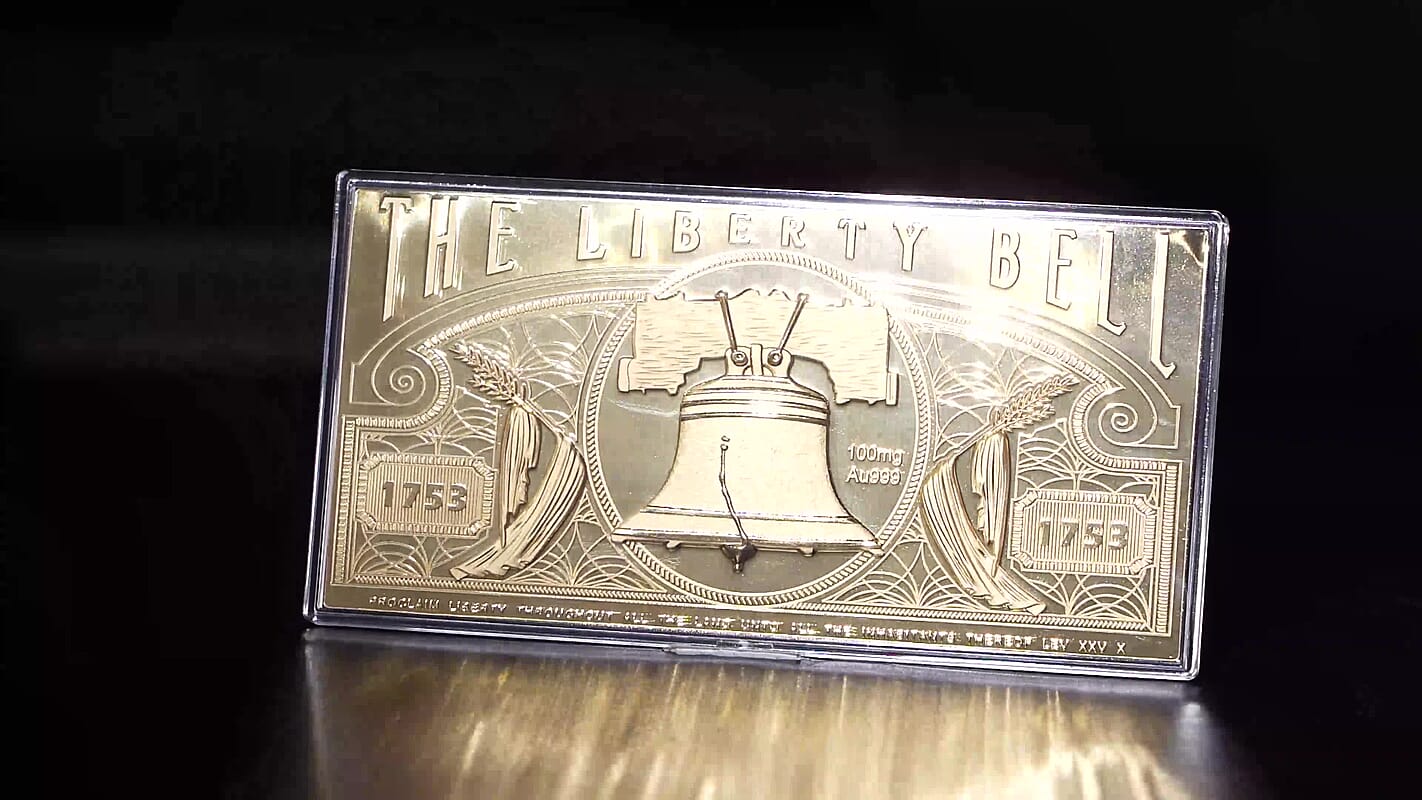 24K Golden Liberty Bell Emboss Sheet (15.5x7.5cm) 100mg