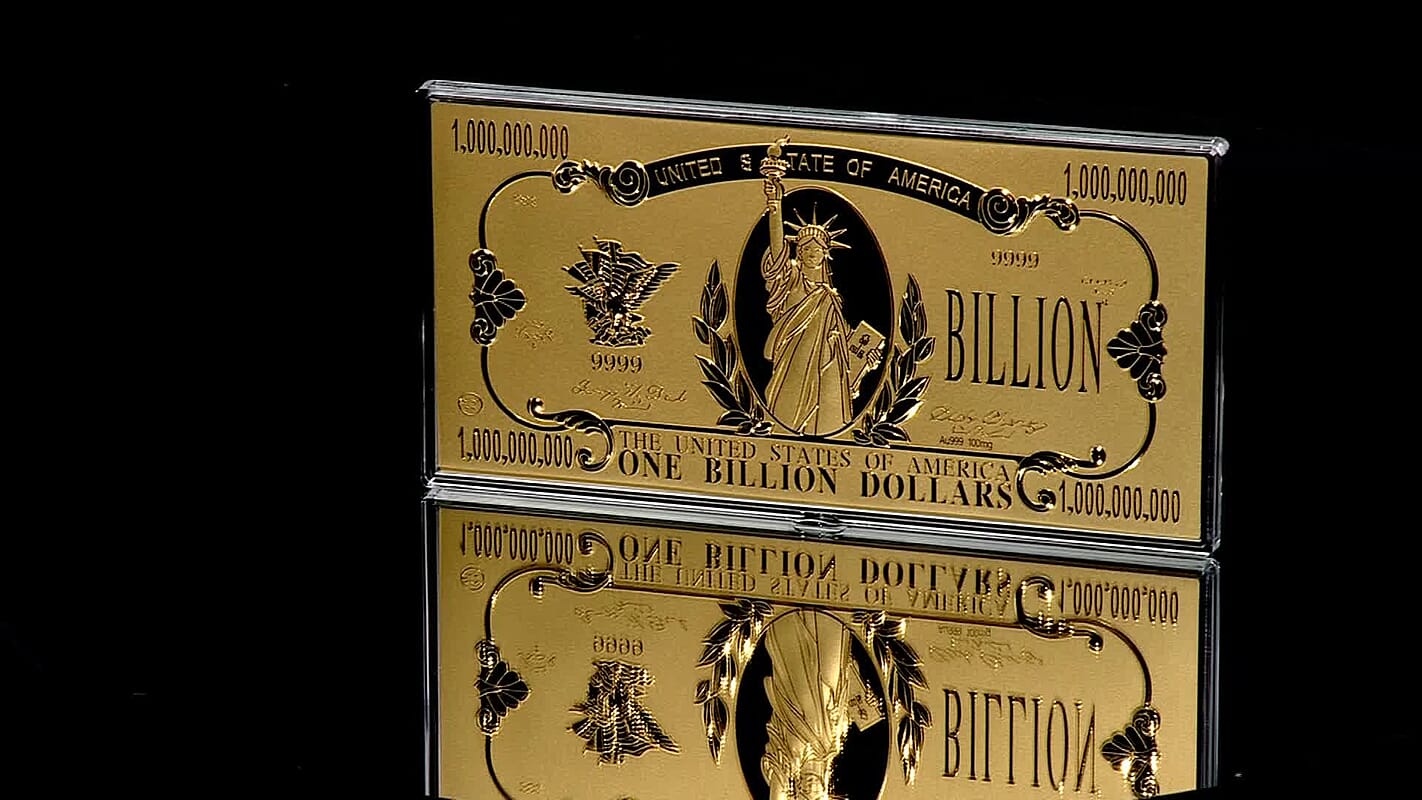 24K Gold Billion Dollar Legacy - Golden Wealth Tribute Embossed Sheet (15.5x7.5cm) 100mg