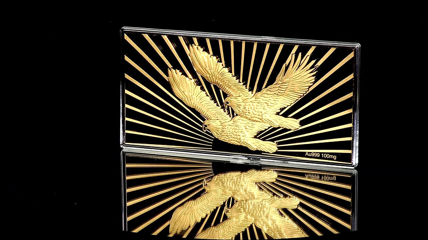 24K Golden Symbol of American Freedom – Twin Eagles Embossed Sheet (15.5 × 7.5 cm) 100 mg
