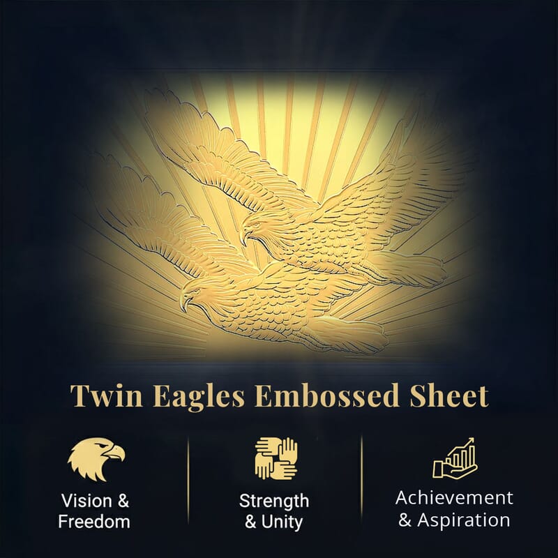 24K Golden Symbol of American Freedom – Twin Eagles Embossed Sheet (15.5x7.5 cm) 100 mg