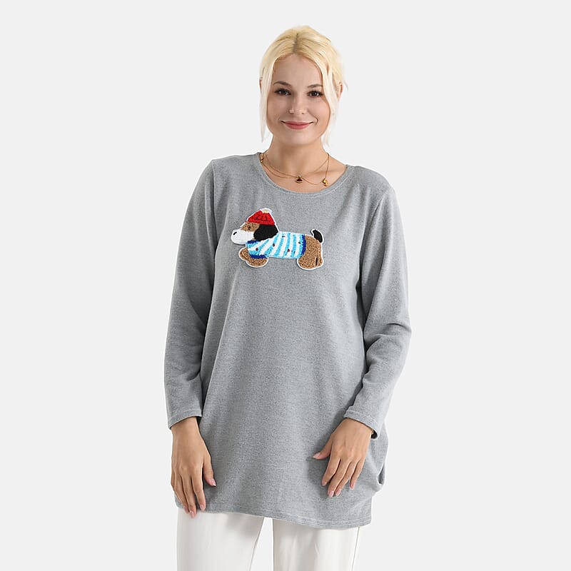 La Marey Gray Brushed Long Sleeve Top - One Size Fits Most