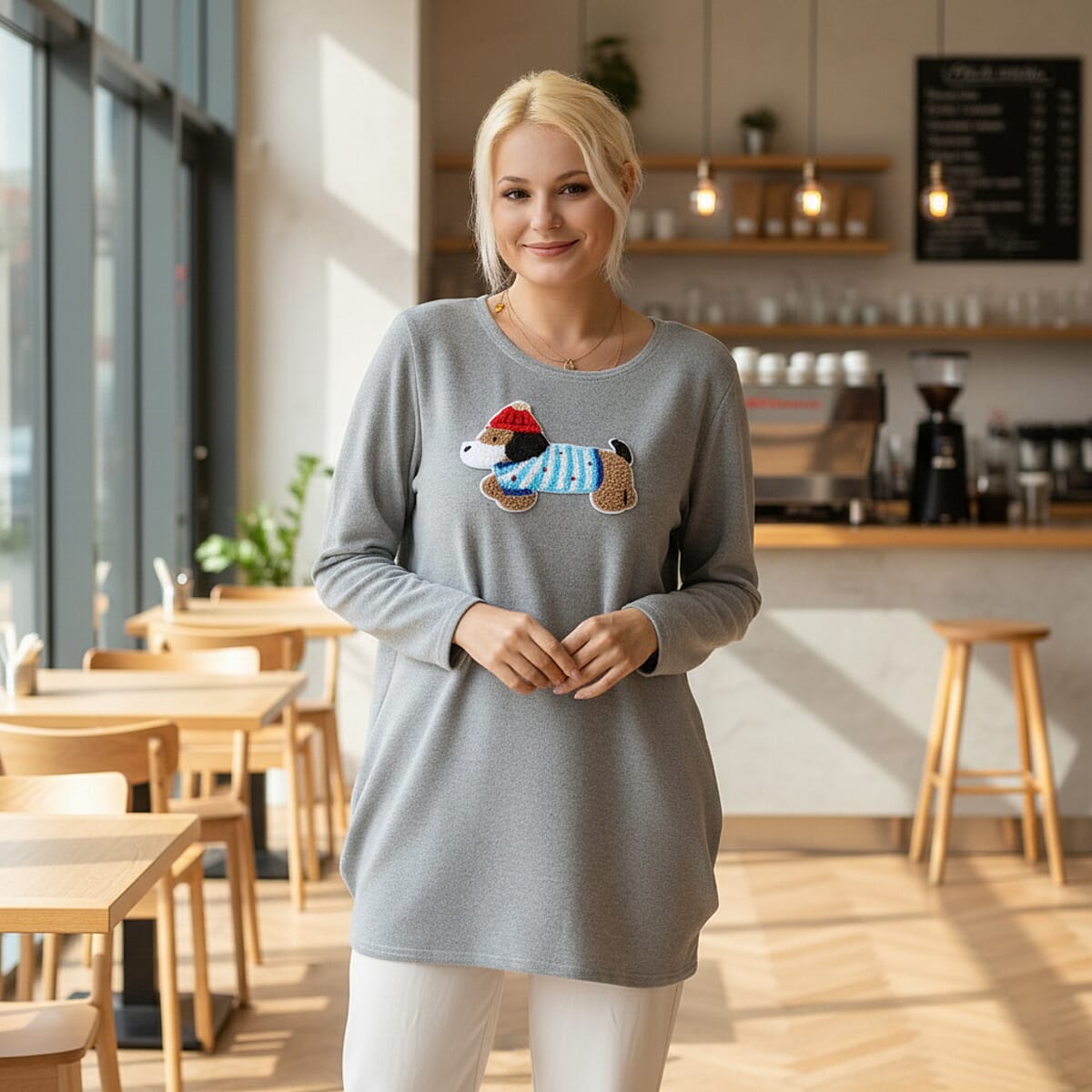 La Marey Grey Brushed Long Sleeve Top - One Size Fits Most image number 1