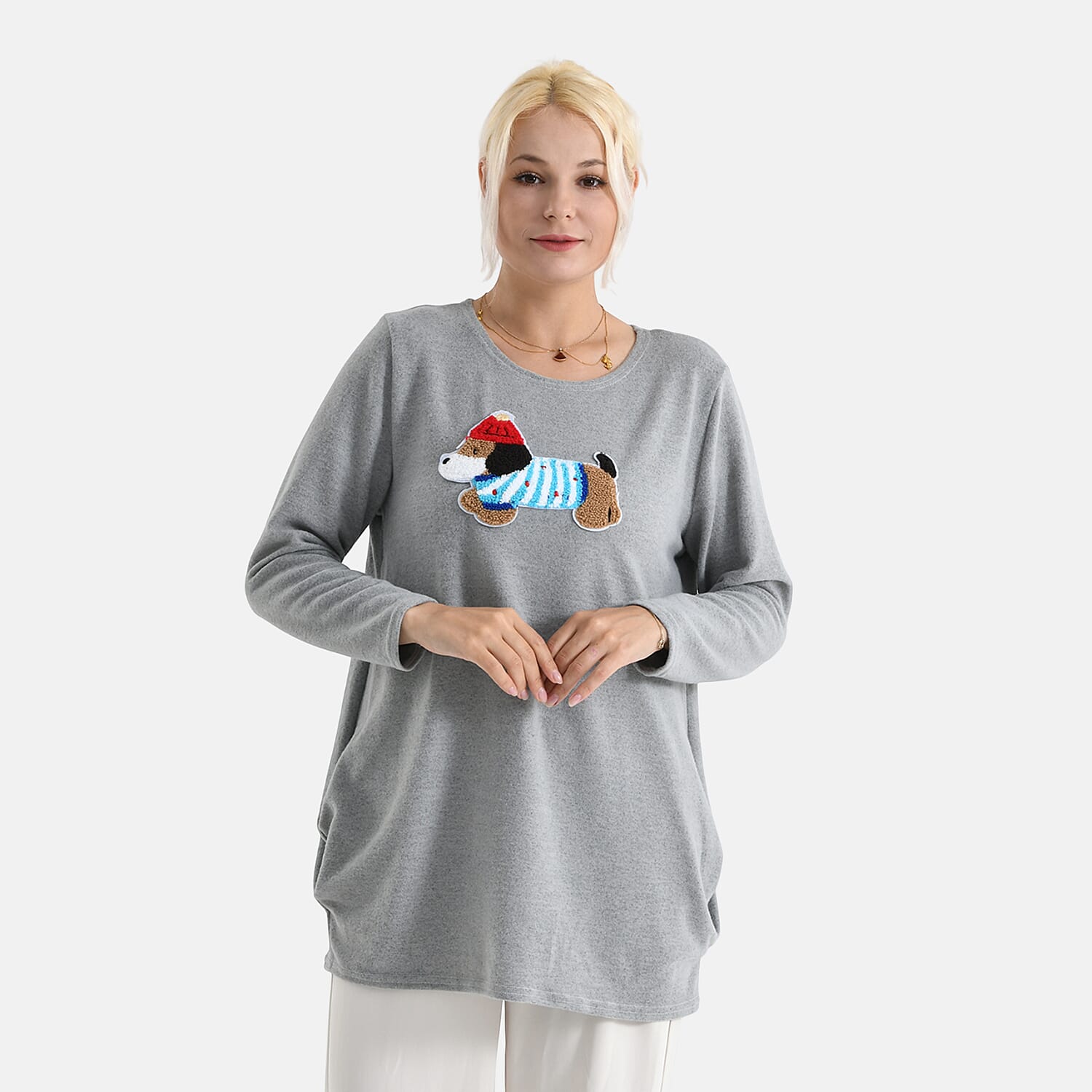 La Marey Gray Brushed Long Sleeve Top - One Size Fits Most