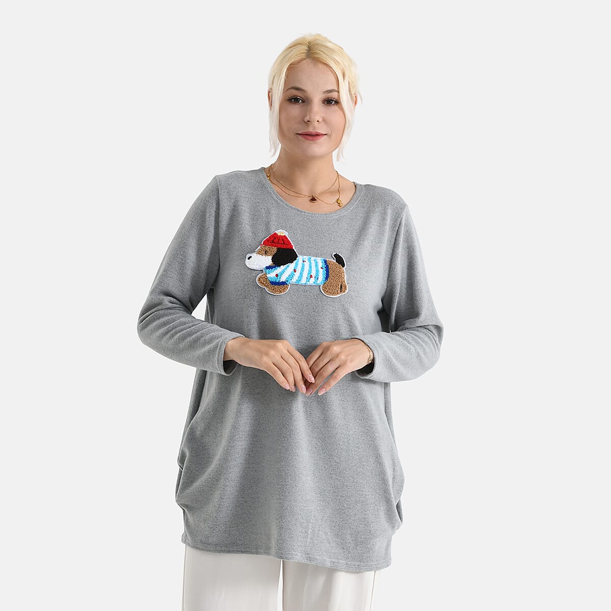 La Marey Grey Brushed Long Sleeve Top - One Size Fits Most image number 4