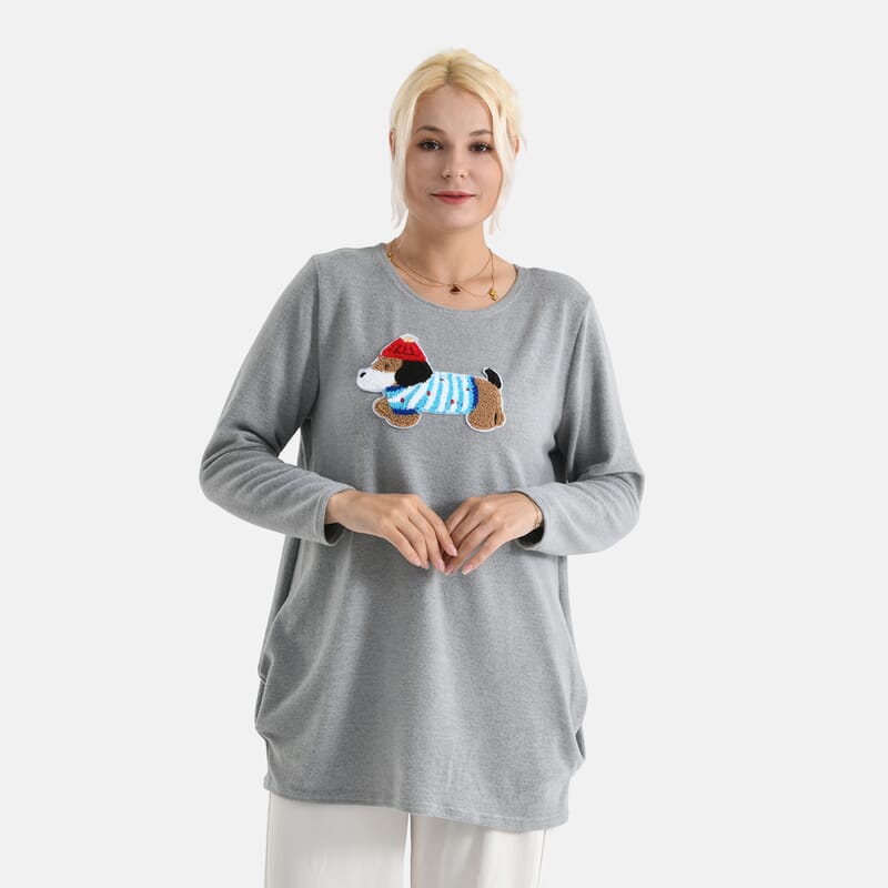 La Marey Gray Brushed Long Sleeve Top - One Size Fits Most