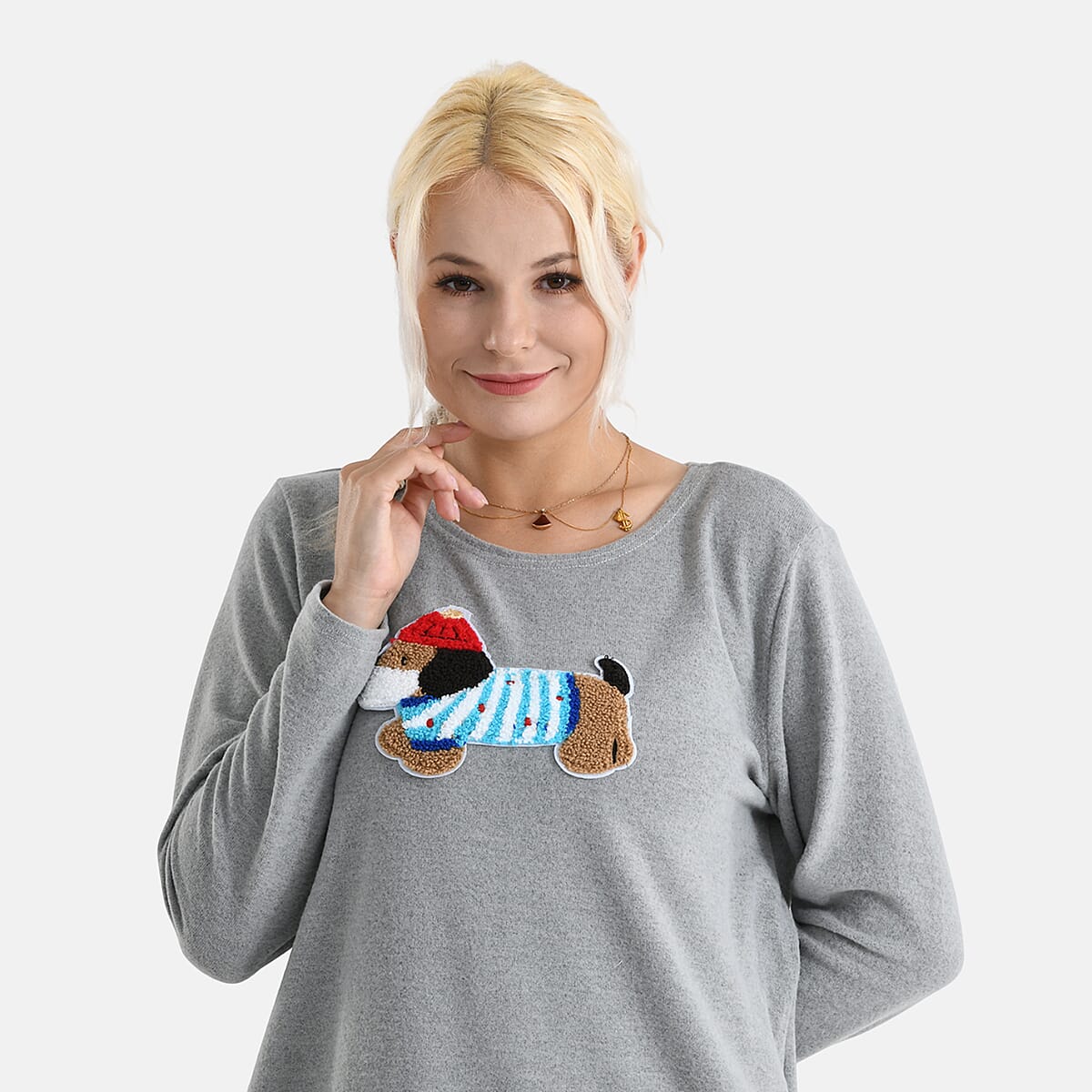 La Marey Grey Brushed Long Sleeve Top - One Size Fits Most image number 5