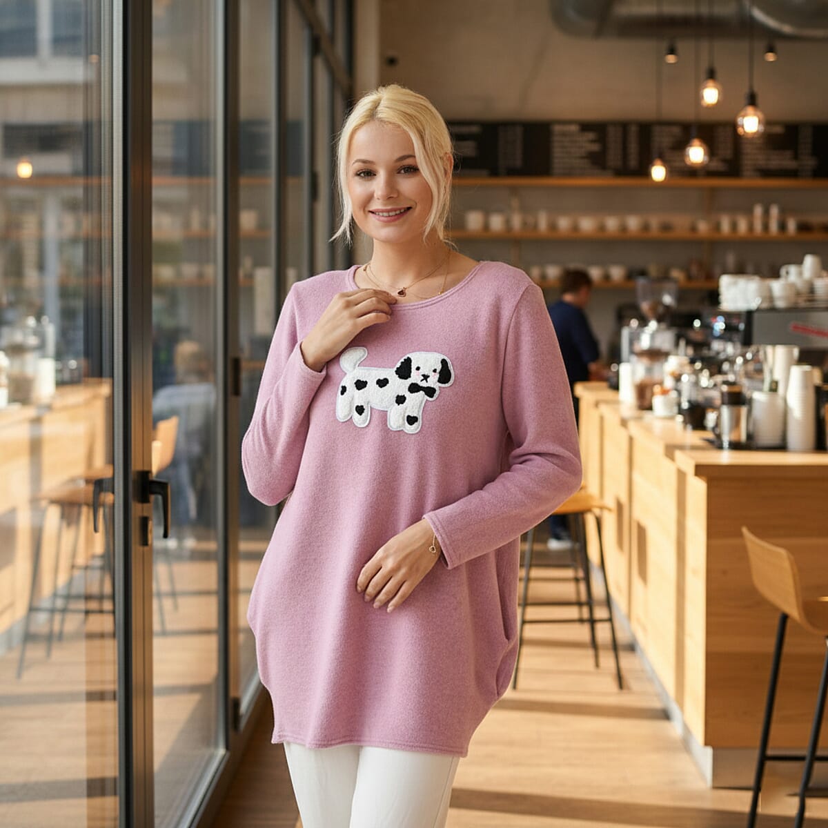 La Marey Pink Brushed Long Sleeve Top - One Size Fits Most image number 1