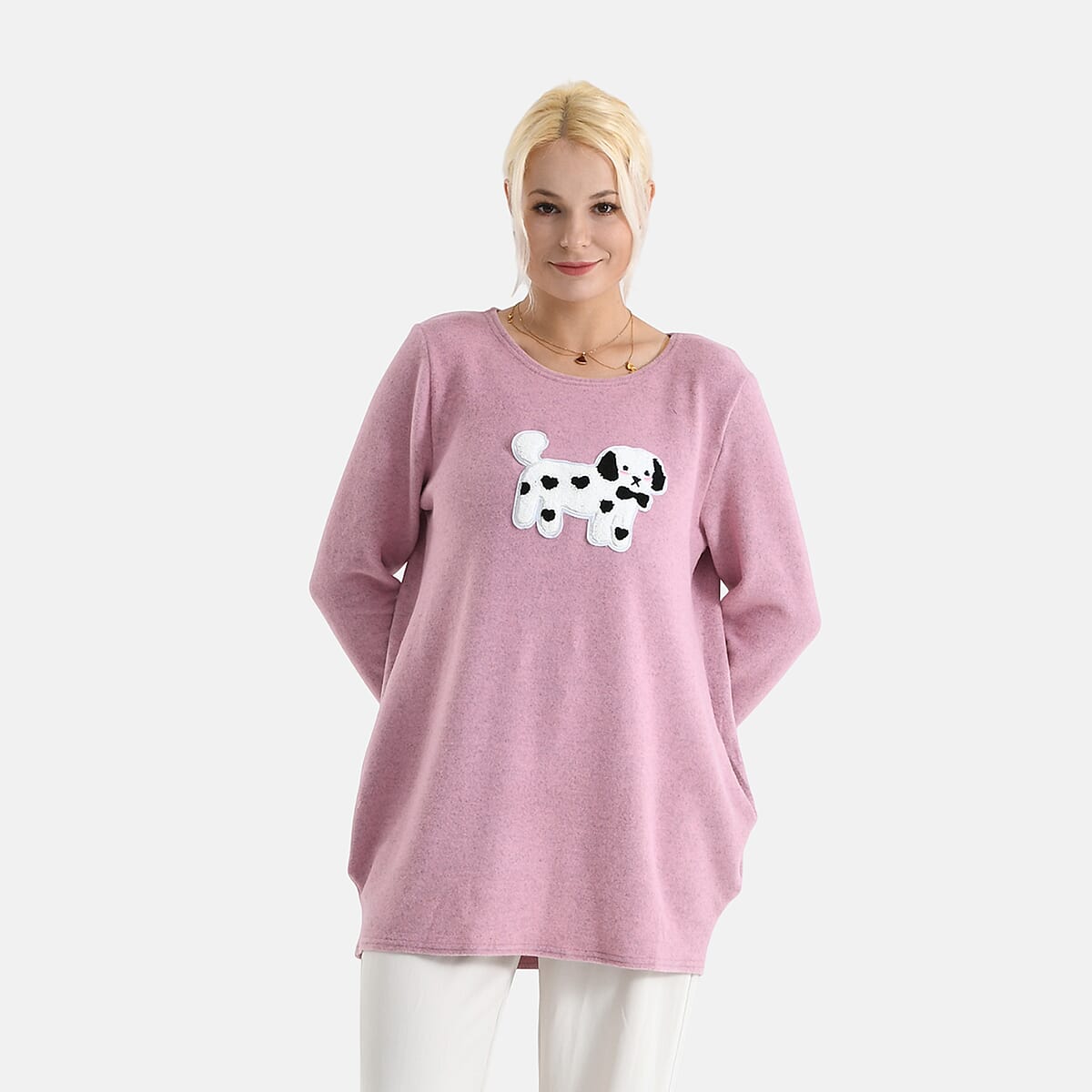 La Marey Pink Brushed Long Sleeve Top - One Size Fits Most image number 4