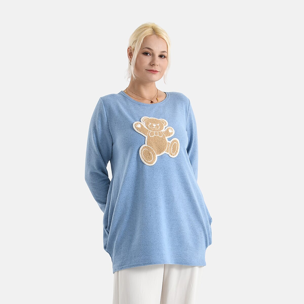 La Marey Blue Brushed Long Sleeve Top - One Size Fits Most image number 4