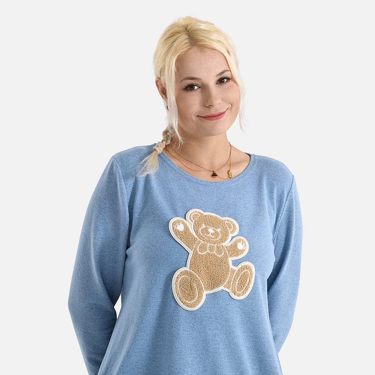 La Marey Blue Brushed Long Sleeve Top - One Size Fits Most image number 5