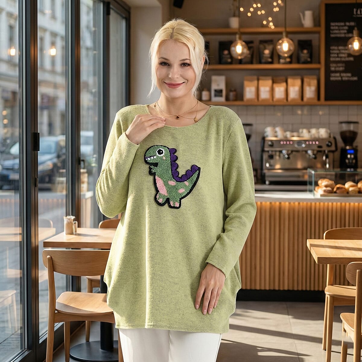 La Marey Green Brushed Long Sleeve Top - One Size Fits Most image number 1