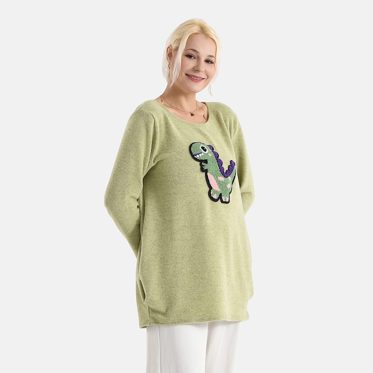La Marey Green Brushed Long Sleeve Top - One Size Fits Most image number 4