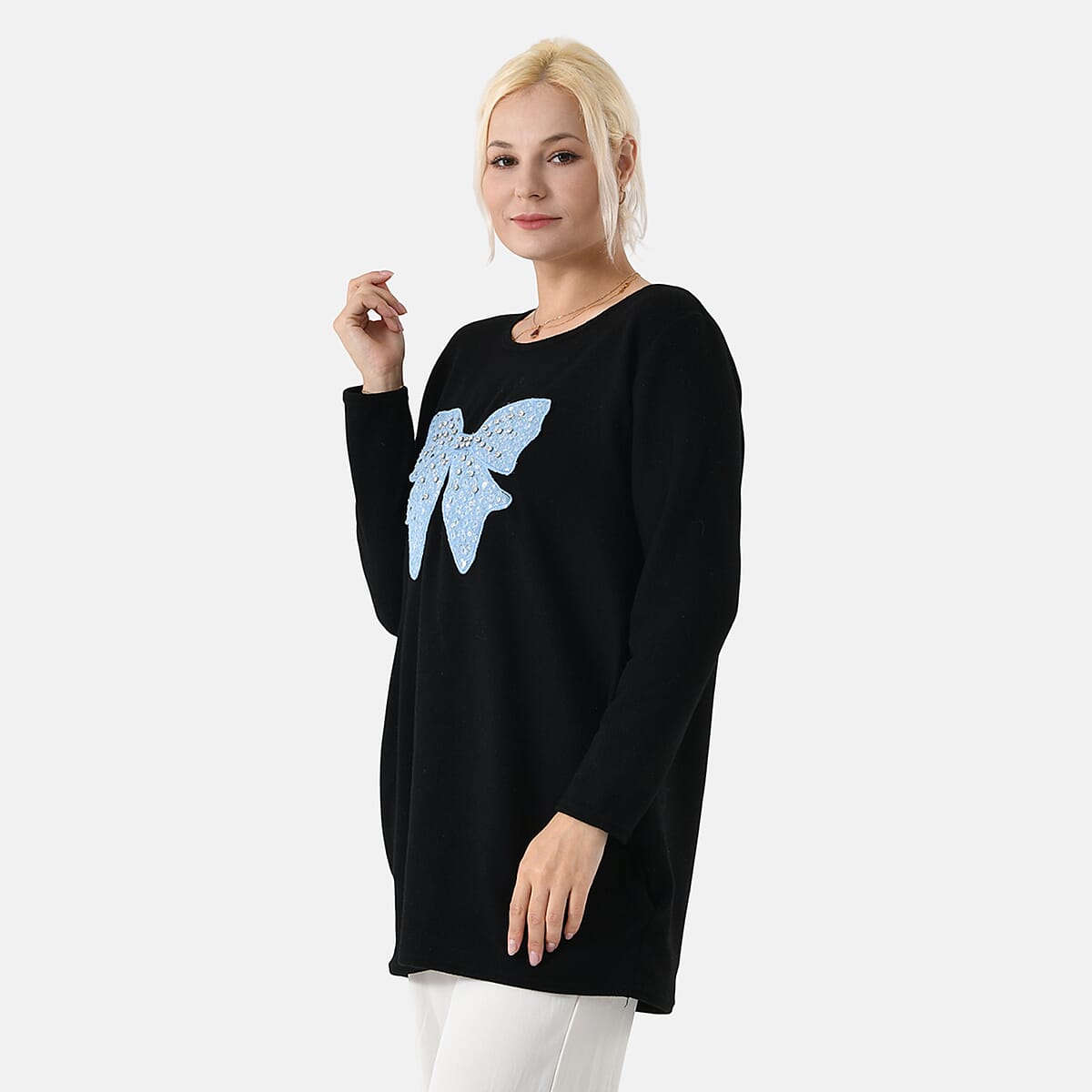 La Marey Black Brushed Long Sleeve Top - One Size Fits Most image number 3