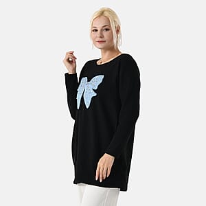 La Marey Black Brushed Long Sleeve Top - One Size Fits Most